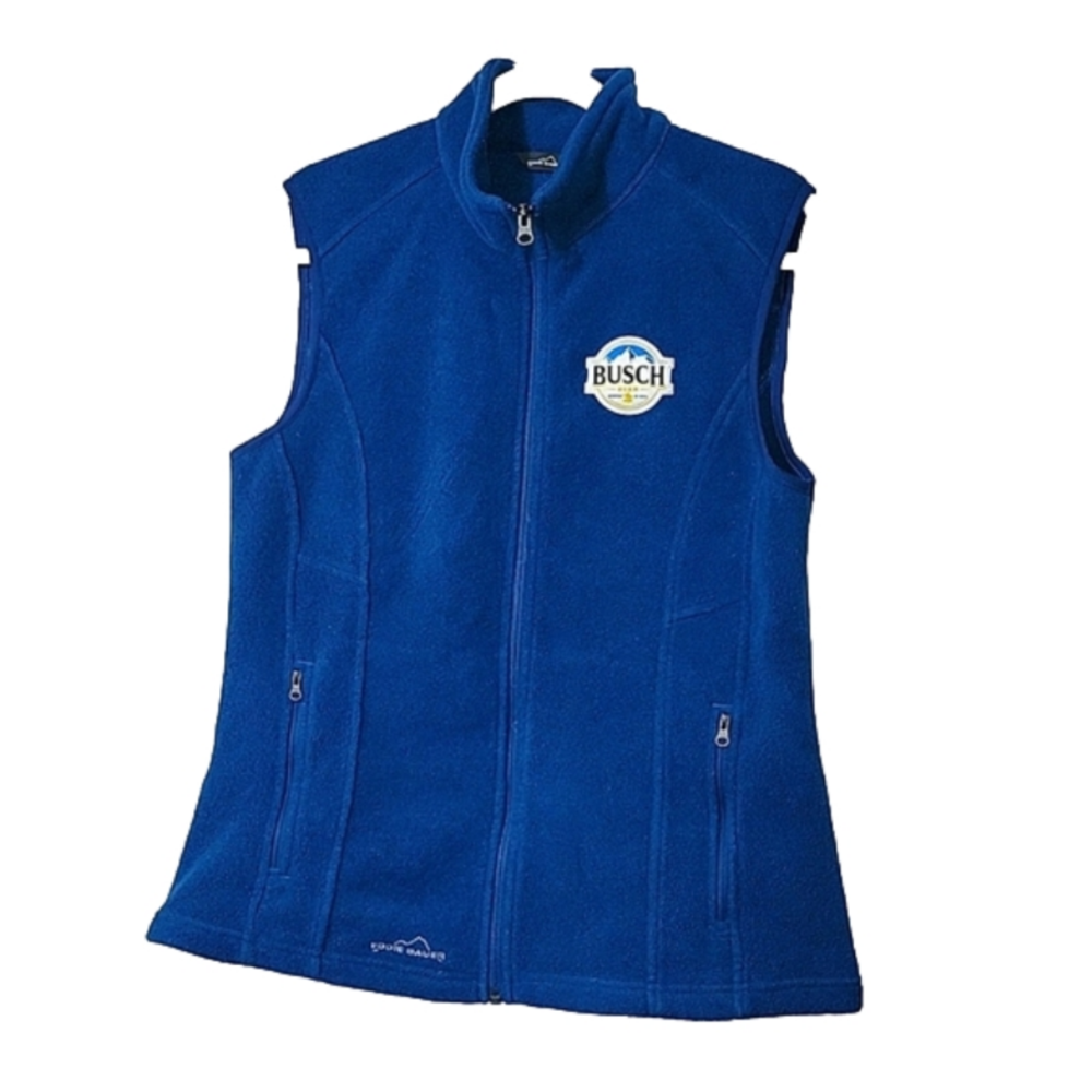 EDDIE BAUER Women's Custom Fleece Vest BUSCH BEER logo, Size Large, Deep Blue